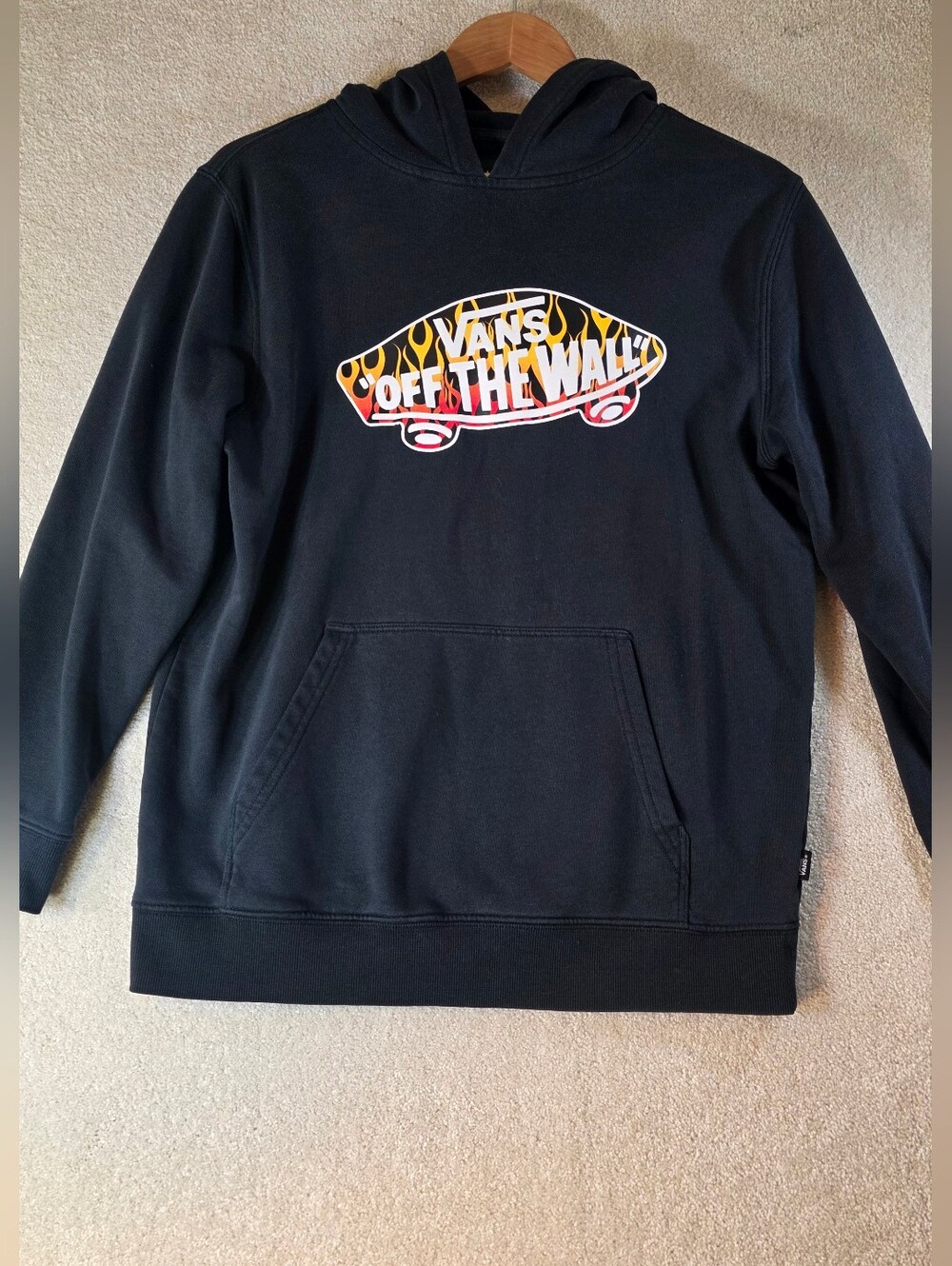 Vans Old School Flaming Skateboard Hoodie Black Flames Skater Youth XL
